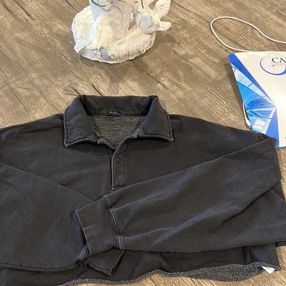 Faded black, Brandy Melville collared sweatshirt. Croppd. Almost new. - Picture 2 of 5